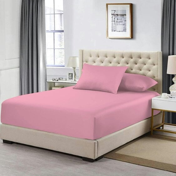 Night Zone 200 Thread Count Egyptian Cotton Fitted Sheet 30cm Deep – Soft Breathable Bed Sheet - Pink