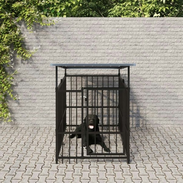 Berkfield Outdoor Dog Kennel with Roof Steel 1.88 m�__