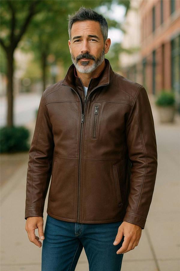 Infinity Leather Mens Warm Mid-Length Leather Biker Coat - Sikander
