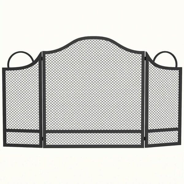 3-Panel Folding Fireplace Screen for Hearth Protection, Heat-Resistant Metal Fire Spark Guard, Black
