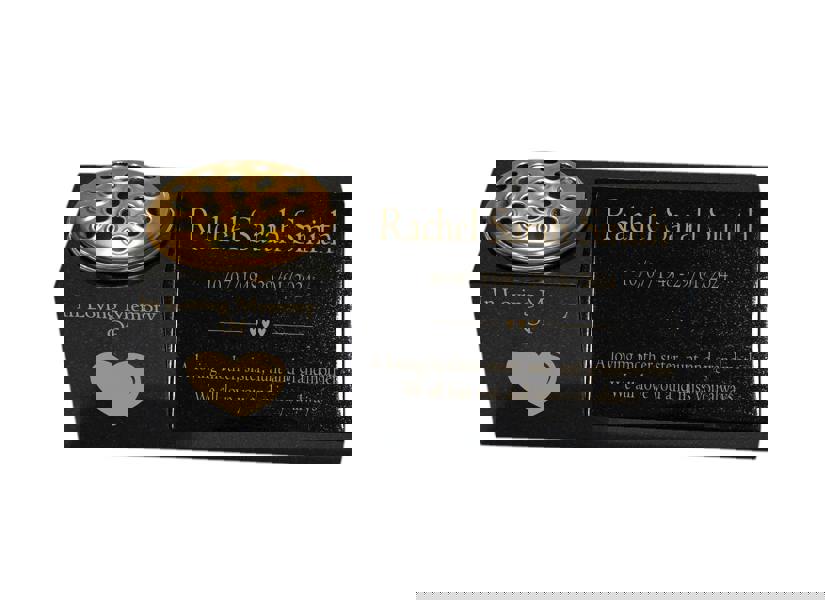 Memorials Direct Granite Memorial Vase and Plaque Combination – Heart Design, Solid Granite (16x6x6”) with Flower Pot Insert