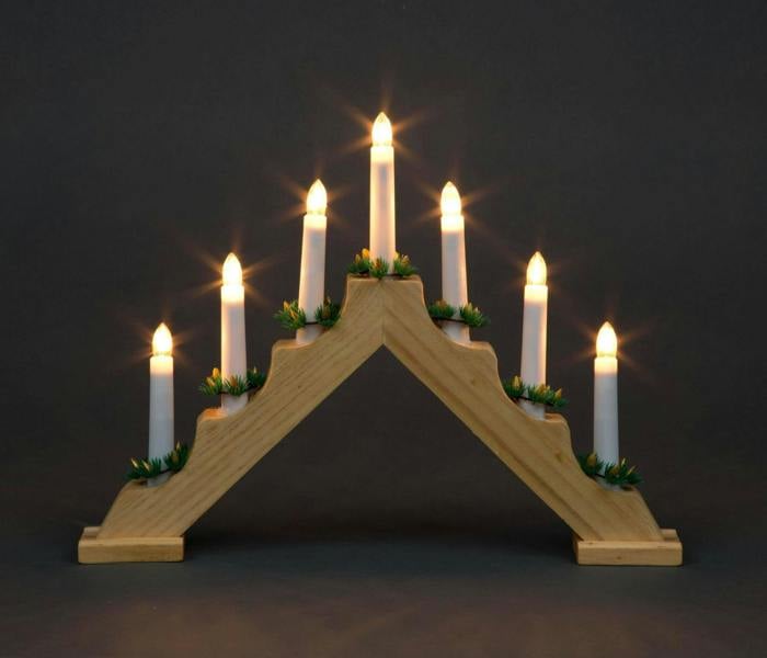 25cm Christmas Nativity LED Candle Bridge with 7 Candles, Pine Effect and Inline Switch image 1