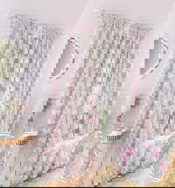 Tyrone Textiles Mia' Floral Print Voile Panels Pair with Rod Pocket Header