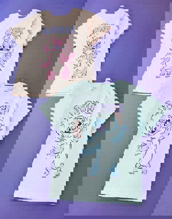 Disney Girls Multicoloured Stitch & Angel 2 Pack Multi-Pack of 2 Short-Sleeved T-Shirts