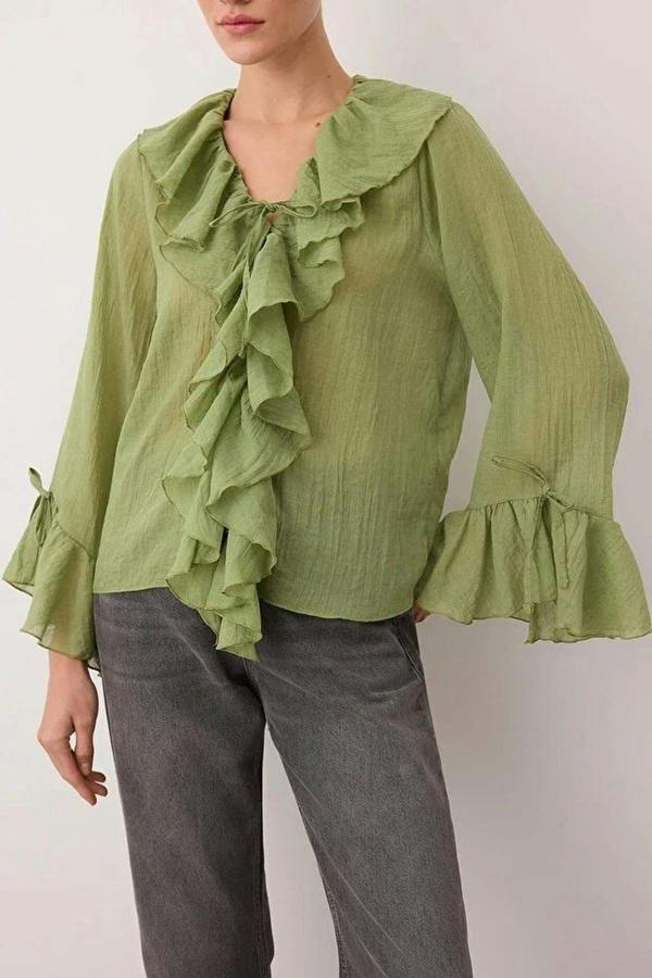 WOVCOR Ruffled Boho Long-Sleeve Woven Blouse