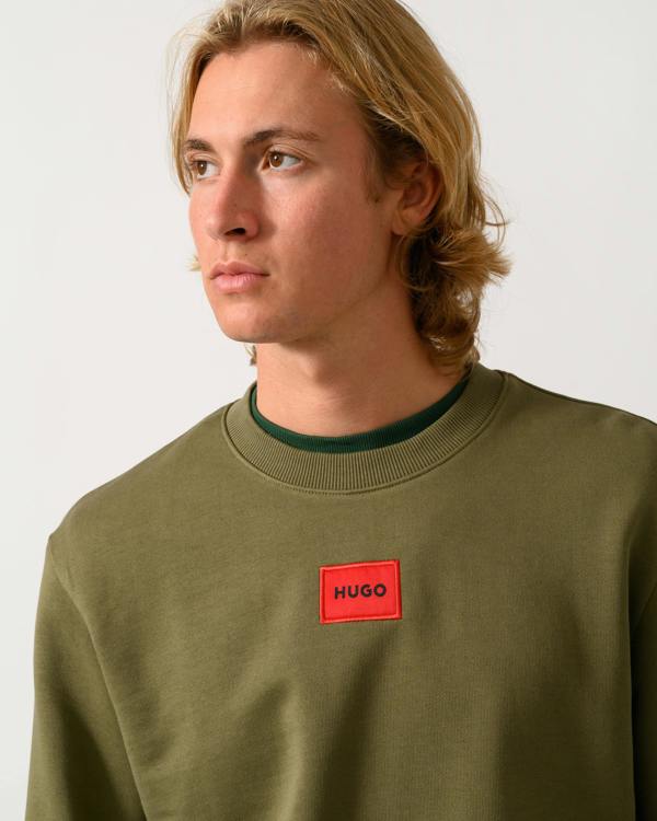 HUGO Diragol212 Label Logo Mens Sweatshirt - Open Green 389