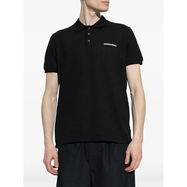 Dsquared Logo Print Piqué Polo Shirt   in  Black