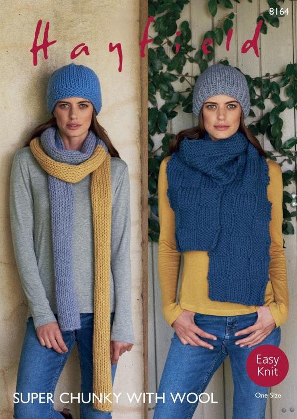 Hayfield Super Chunky with Wool Knitting Pattern 8164, Headwear, Scarves for Women, One Size - Easy