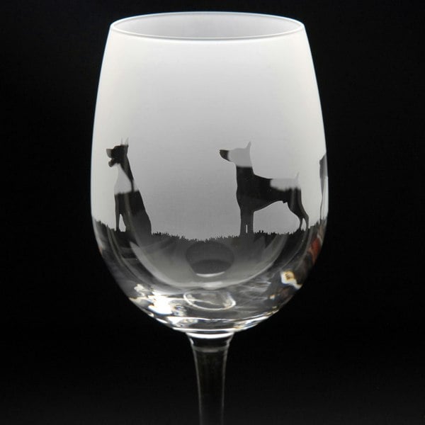 Glyptic Glass Art Dobermann Dog Crystal Wine Glass - Hand Etched/Engraved Gift