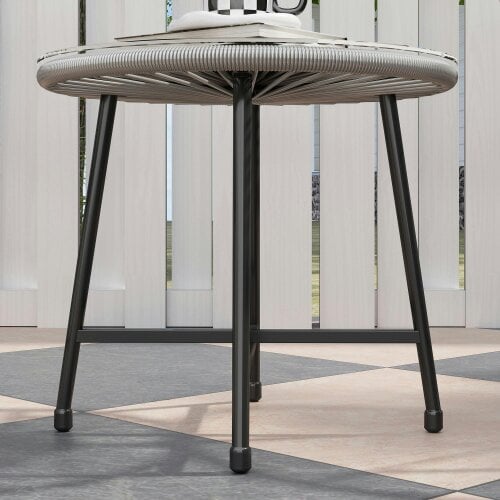 Wyld Haus Nibaco Rattan Rope Grey 3 Piece Outdoor Garden Bistro Set With Glass Top Table