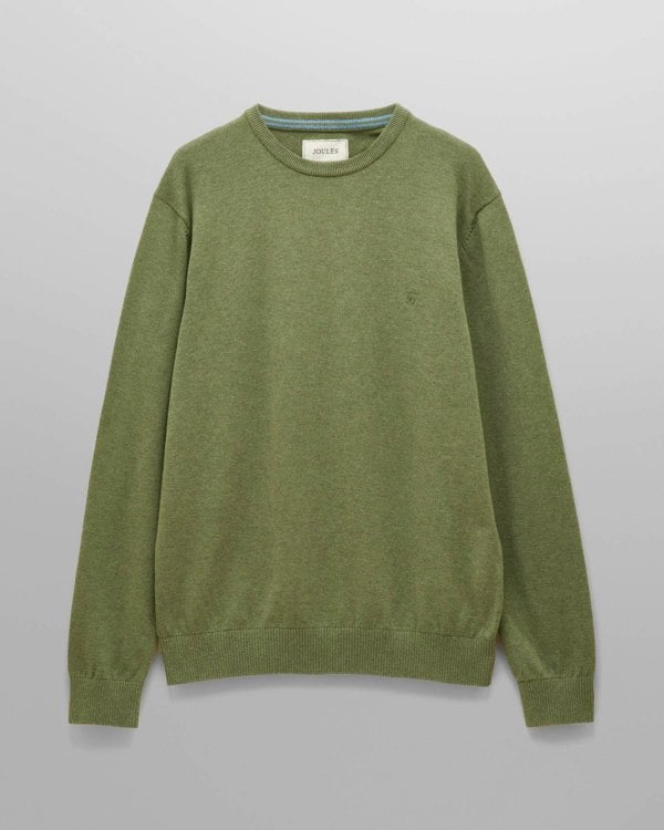 Joules Hillside Mens Crew Neck Jumper - Khaki Green - CHO - Designer 
