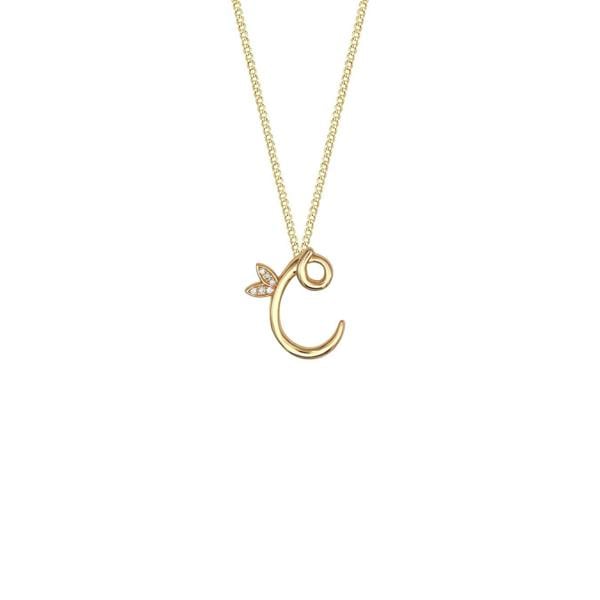 Say It With Winged Diamond Initial Necklace - Yellow Gold