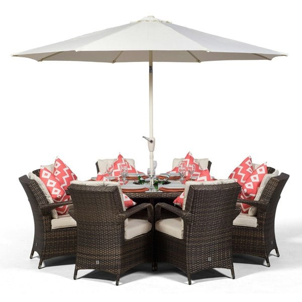 Giardino Arizona Round 8 Seater Rattan Patio Dining Set with Ice Bucket Drinks Cooler
