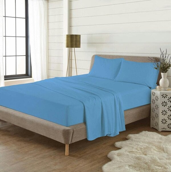 Night Zone Flannelette Flat Sheet – 100% Brushed Cotton Soft Warm Bed Sheet - Blue