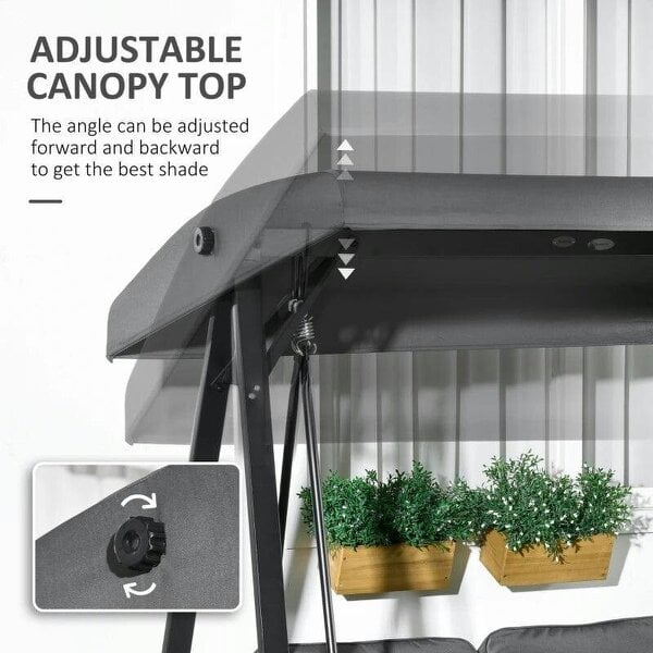 Two-Seater Garden Swing Bench, with Adjustable Canopy - Dark Grey