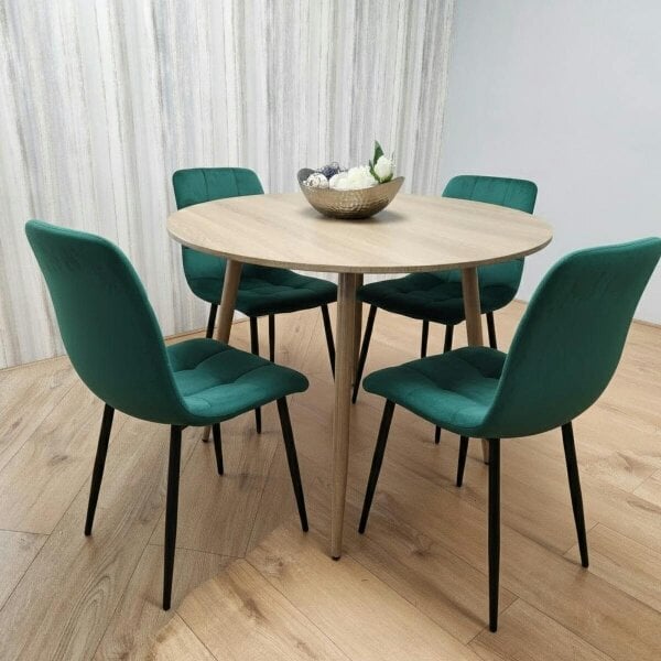 Kosy Koala Modern Round Dining Table Set With 4 Green Velvet Chairs Dining Room Furniture