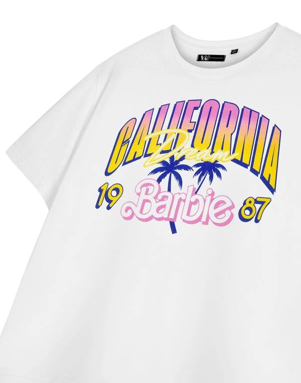 Barbie Womens White California Dream Cropped Short Sleeved T-Shirt