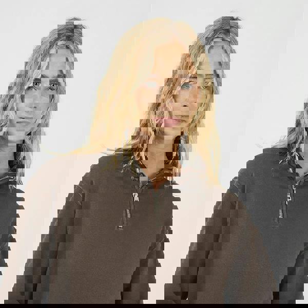 Brave Soul Brown Quarter Zip Funnel Neck Sweatshirt - Brown Image 4