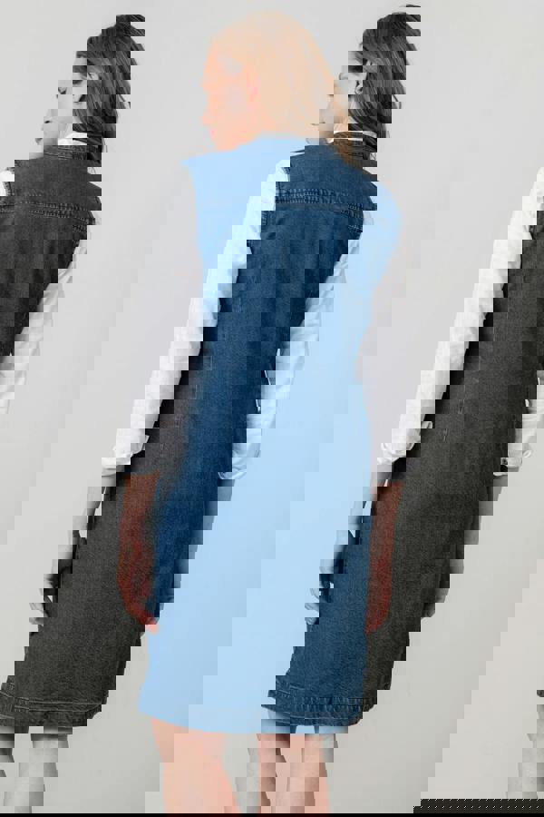 Lily & Me Belle Knee Length Denim Pinafore Dress Blue