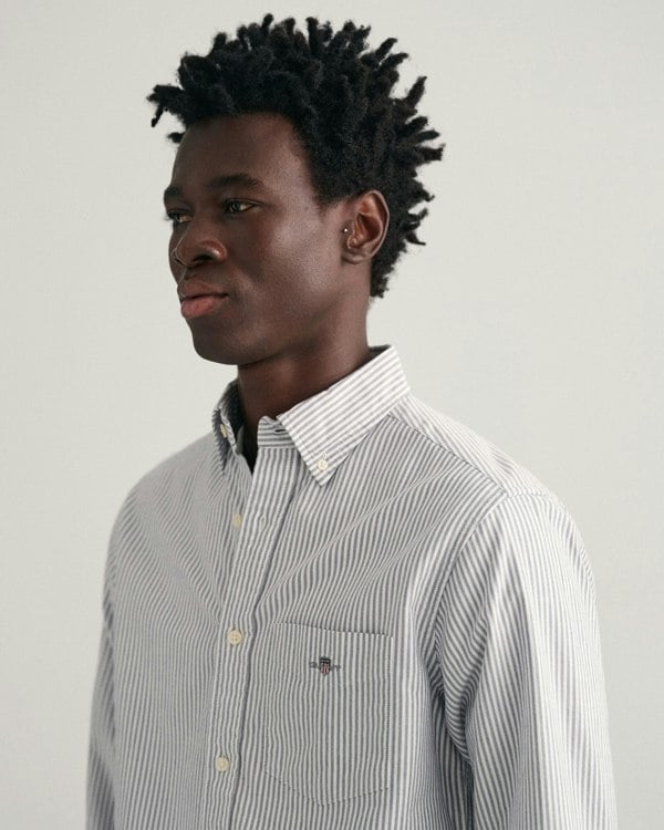 GANT Mens Regular Fit Long Sleeve Oxford Banker Stripe Shirt - 423 Persian Blue