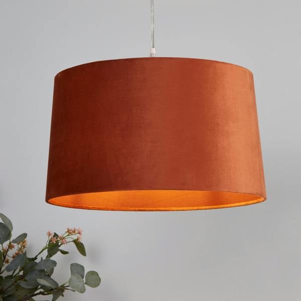 VELVET DRUM SHADE 40CM BURNT ORANGE