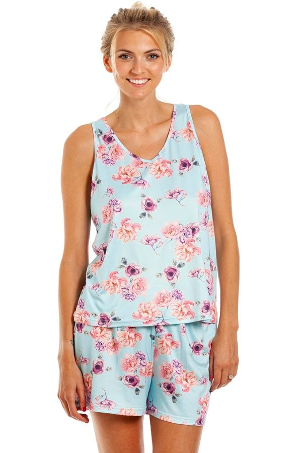Camille Light Blue Lightweight Floral Print Short Pyjama Set