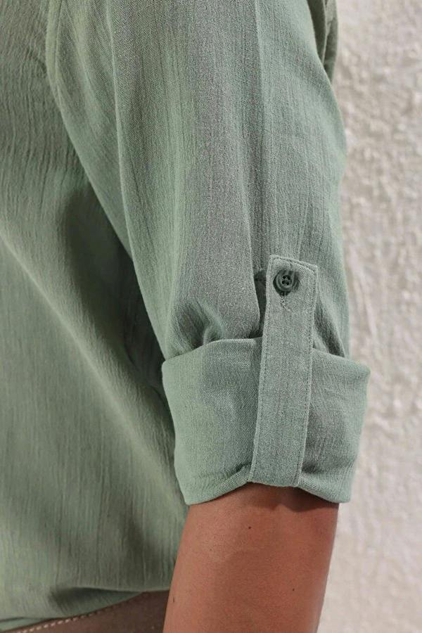 WOVCOR Linen Look Men’s Shirt with Epaulettes and Wrinkled Effect