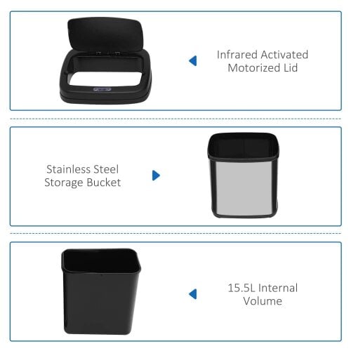 Bobobiy 20L LUXURY Automatic Sensor Dustbin Kitchen Waste Bin Rubbish Trashcan Auto Dustbin Stainless Steel with Bucket 33*25*42.5CM