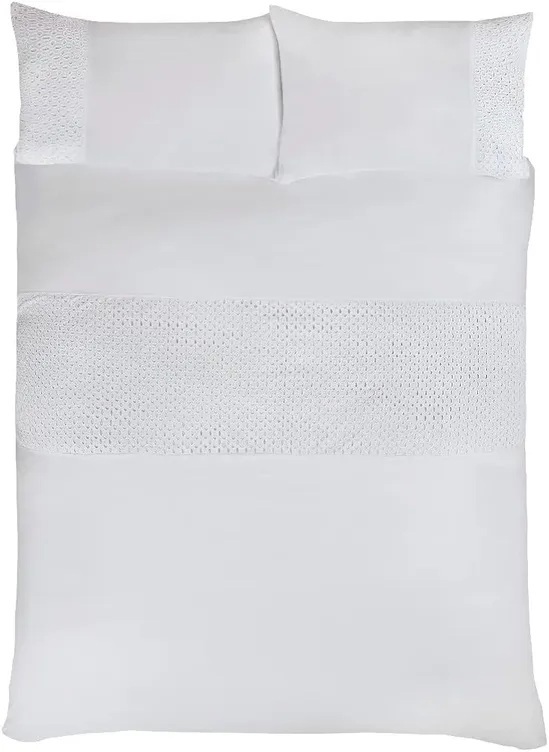 Smart Living Luxury Super Soft Stylish Lace Panel Duvet Cover with Pillowcases - White