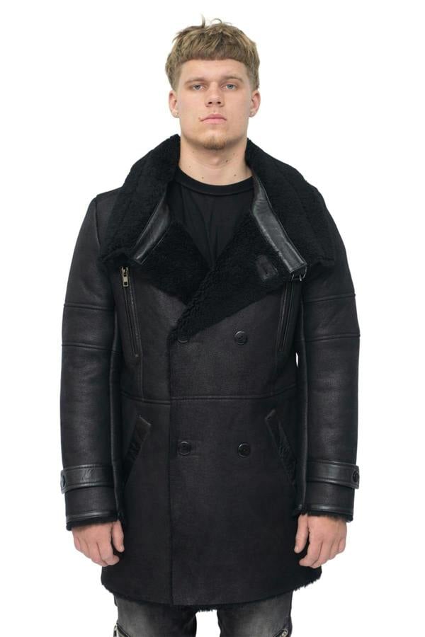 Infinity Leather Mens Double Breasted Sheepskin Reefer Coat-Candon