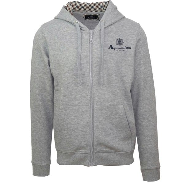 Aquascutum London Embossed Signature Logo Zip-Up Hoodie - Grey