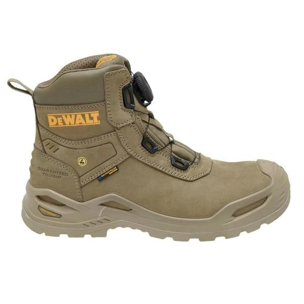 DeWalt Lander Boa Mens Safety Work Non-Metallic Safety Ankle Boots, tan waterproof work boots with durable sole and secure lacing system.