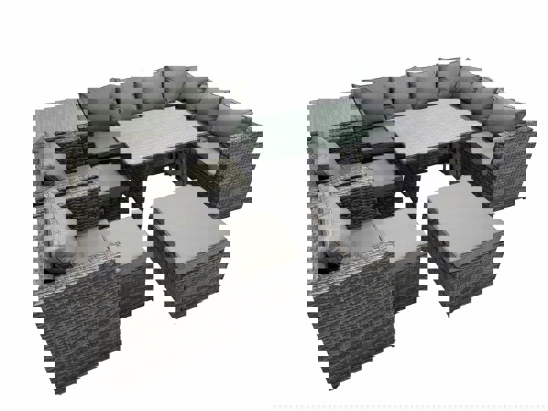 Fimous Rattan garden furniture Patio Furniture Sets with Dining Table 3 Stools 2 Chair Side Table Dark Grey Mixed