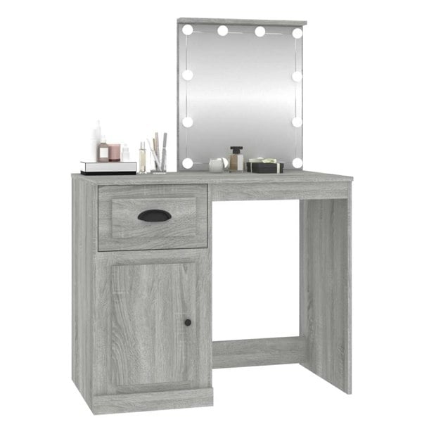 Berkfield Dressing Table with LED Grey Sonona 90x50x132.5 cm Engineered Wood