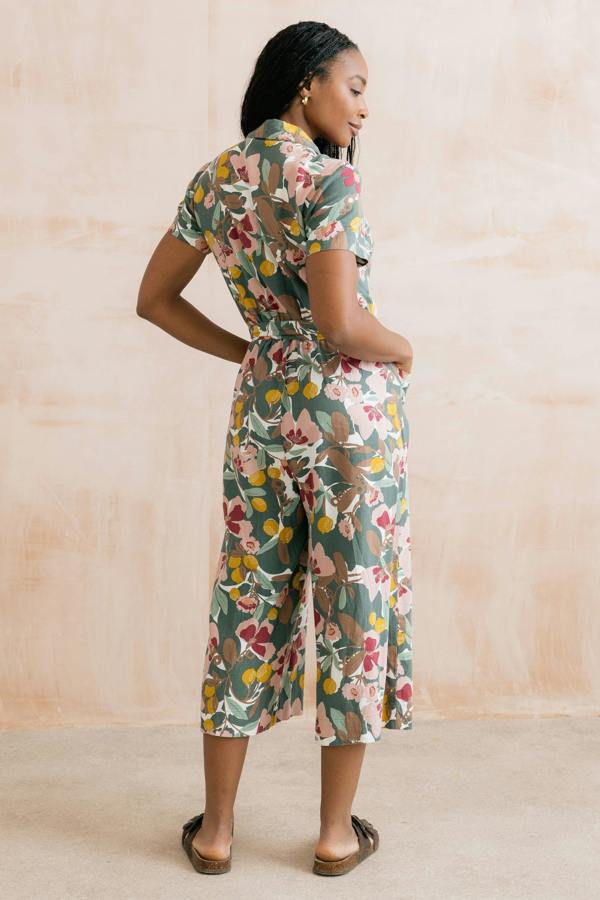 Lily & Me Josie Linen Blend Cropped Jumpsuit Ceres Laurel Green