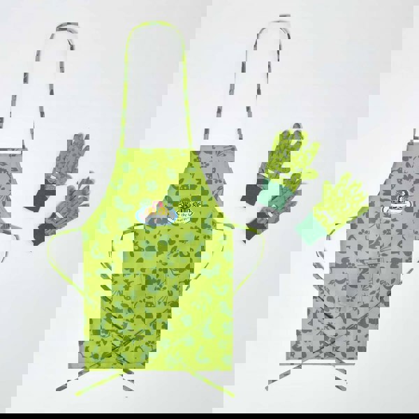 HOMESCAPES Children's Gardening Apron with Green Floral Design