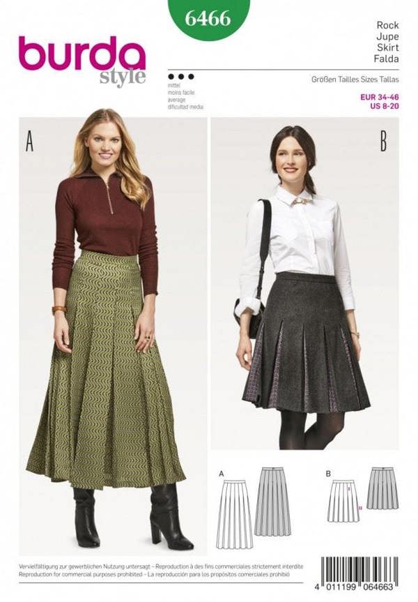 Burda Sewing Pattern 6466 Skirts For Women, 8 to 20 - Intermediate