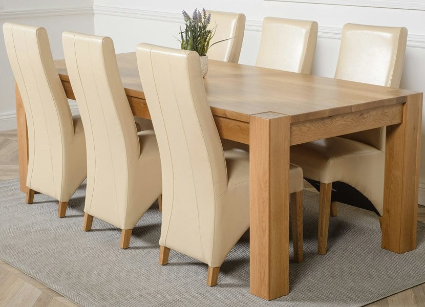 That's Furniture Kuba Extra Large Oak Dining Table with Lola Leather Chairs
