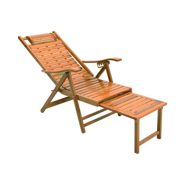 Bamboo Foldable Recliner Lounge Chair with Retractable Footrest Sun Loungers Living and Home