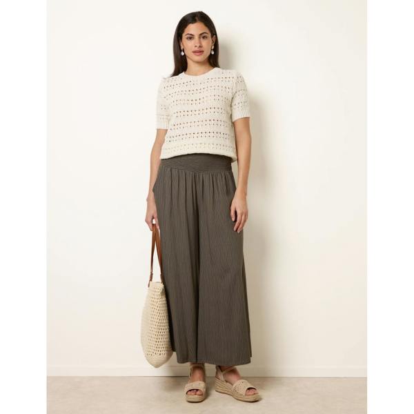 Blue Vanilla Wide Leg Shirred Waist Wavy Trousers
