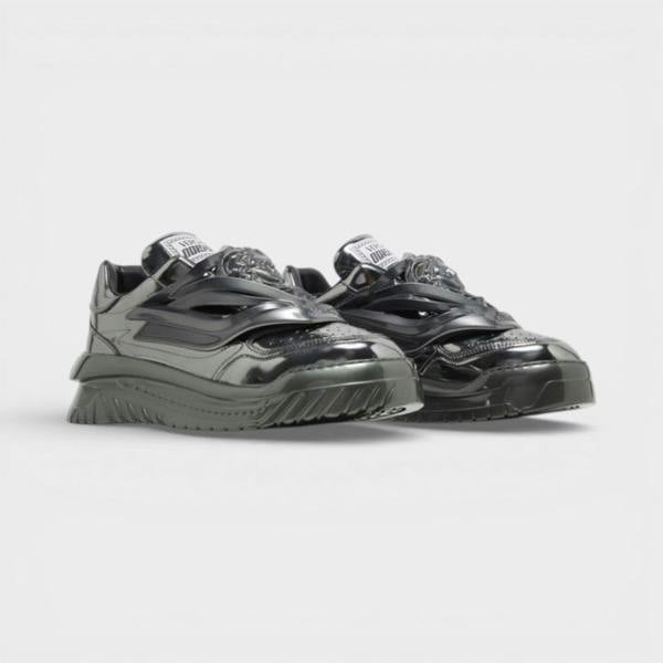 Versace Odissea Leather Low-top Trainers In Gunmetal