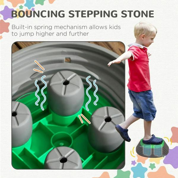 Spring bouncy starfish stepping stone with layered base under a child’s step.