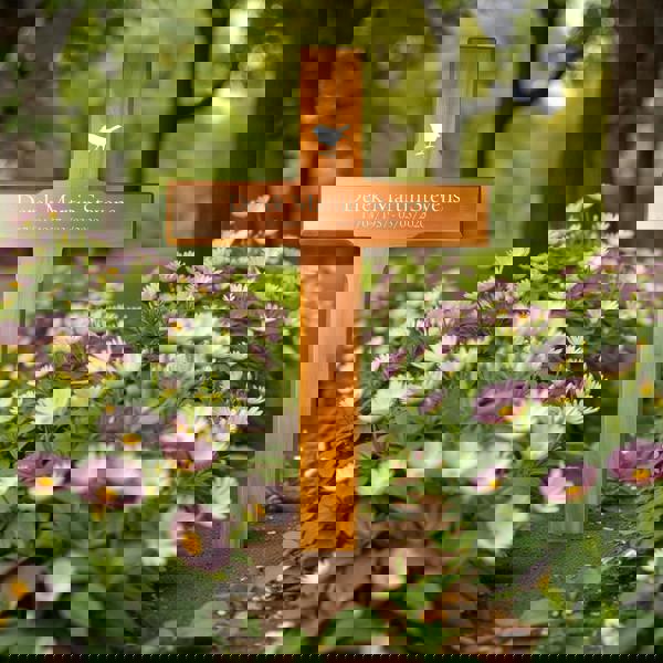 Memorials Direct Personalised Mahogany Memorial Cross, Robin – Durable Wooden Grave Marker for Outdoor Use