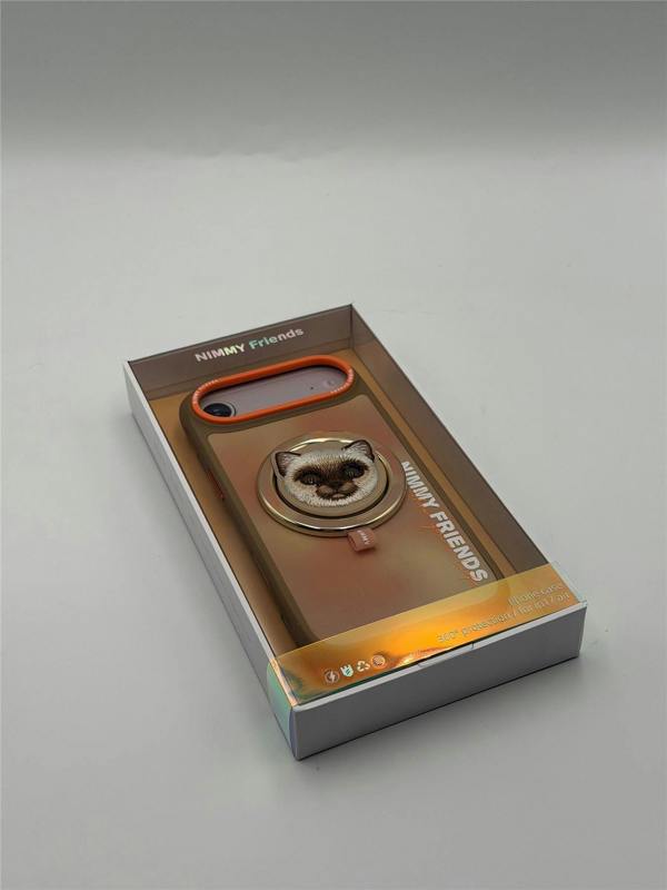 Nimmy Friends Nimmy Big Eye Cute Pet Siamese Cat Face Case with Detachable MagSafe Grip for iPhone 17 Air 6.5" Brown Orange