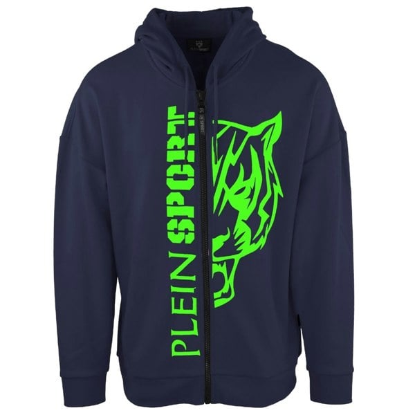 Plein Sport Large Green Logo Navy Blue Zip-Up Hoodie S