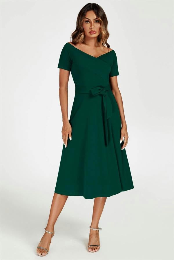 FS Collection Bardot Midi Dress In Green