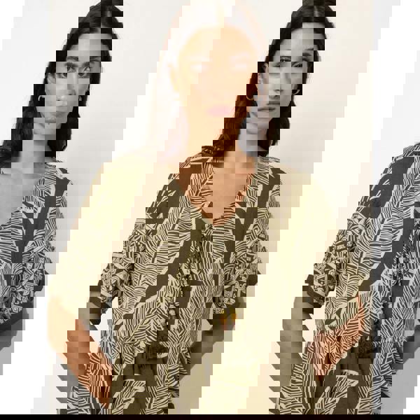 Blue Vanilla Dress With Tropical Leaf Print