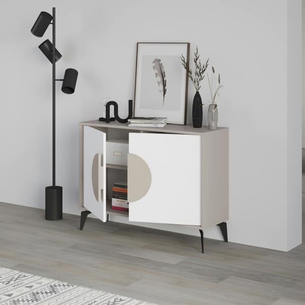 Decortie Gora Sideboard Modern Storage Cabinet with 2 Pull-open Doors Metal Legs 110cm Width