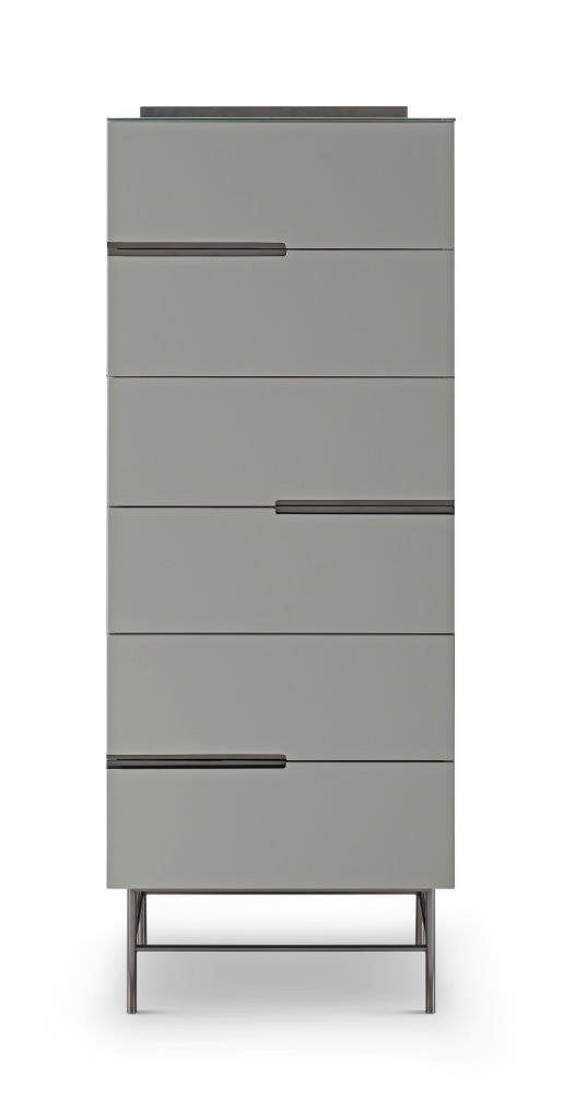 Grey Lacquer & Dark Chrome Chest of Six Drawers by Gillmore