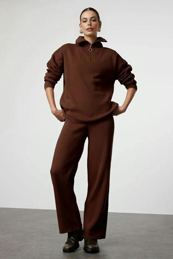 WOVCOR 2-Piece Loose Fit Zip-Up Knit Top & Pants Set